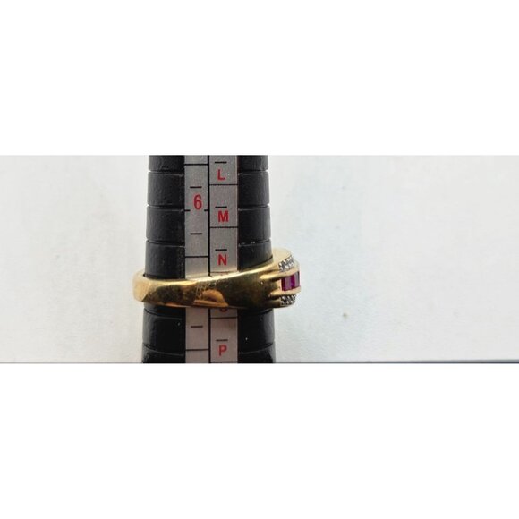 Gold Plated Ring With Pink Stones & Cubic Zirconia Accents Size 6 - Picture 5 of 5